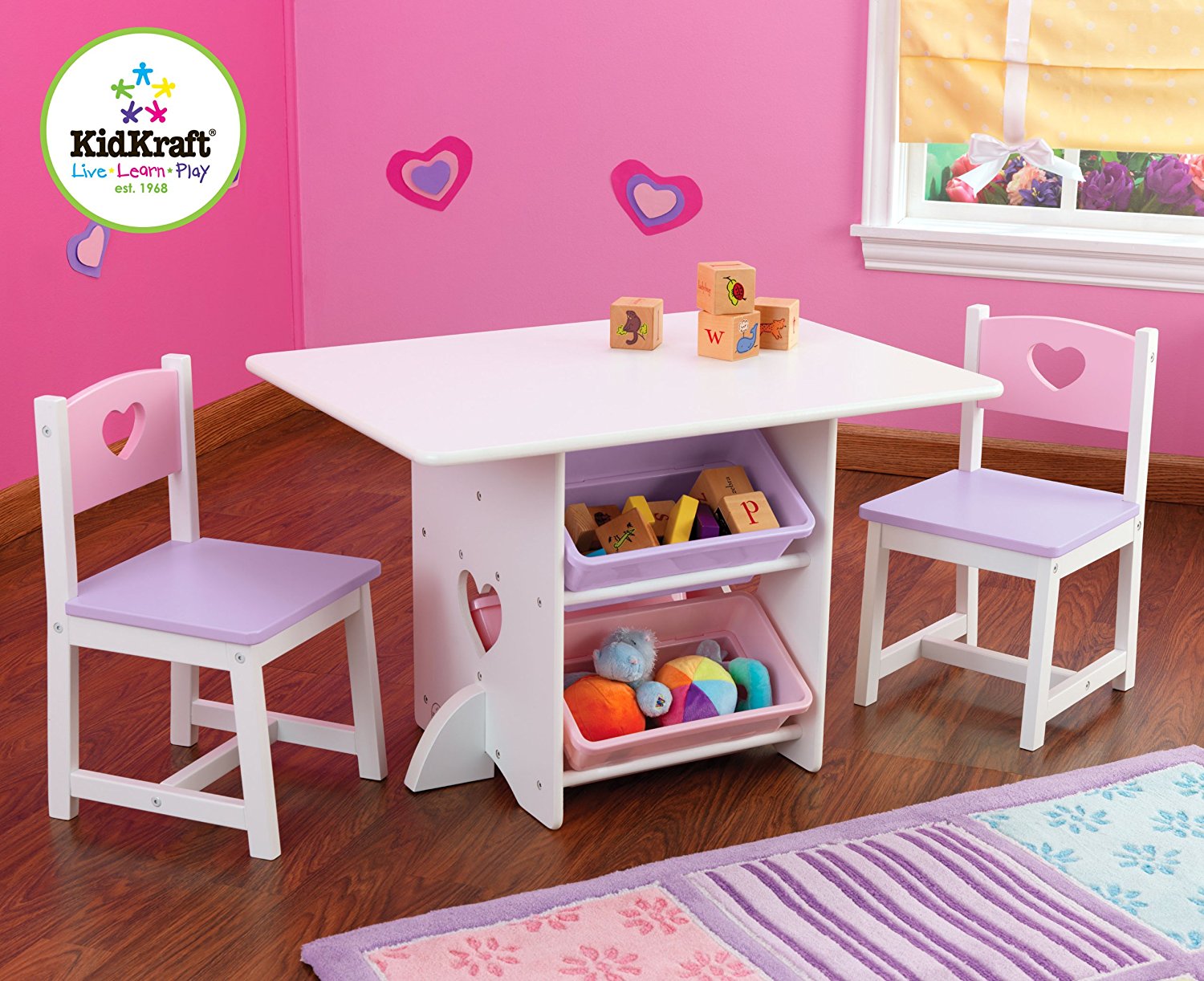 Набор детской мебели Heart: стол, 2 стула и 4 ящика  